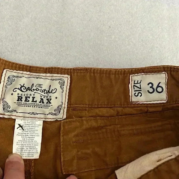 [36]The Cabostyle Relax Cotton  Yellow Brown Cargo Short- Made in Mexico - Picture 2 of 9